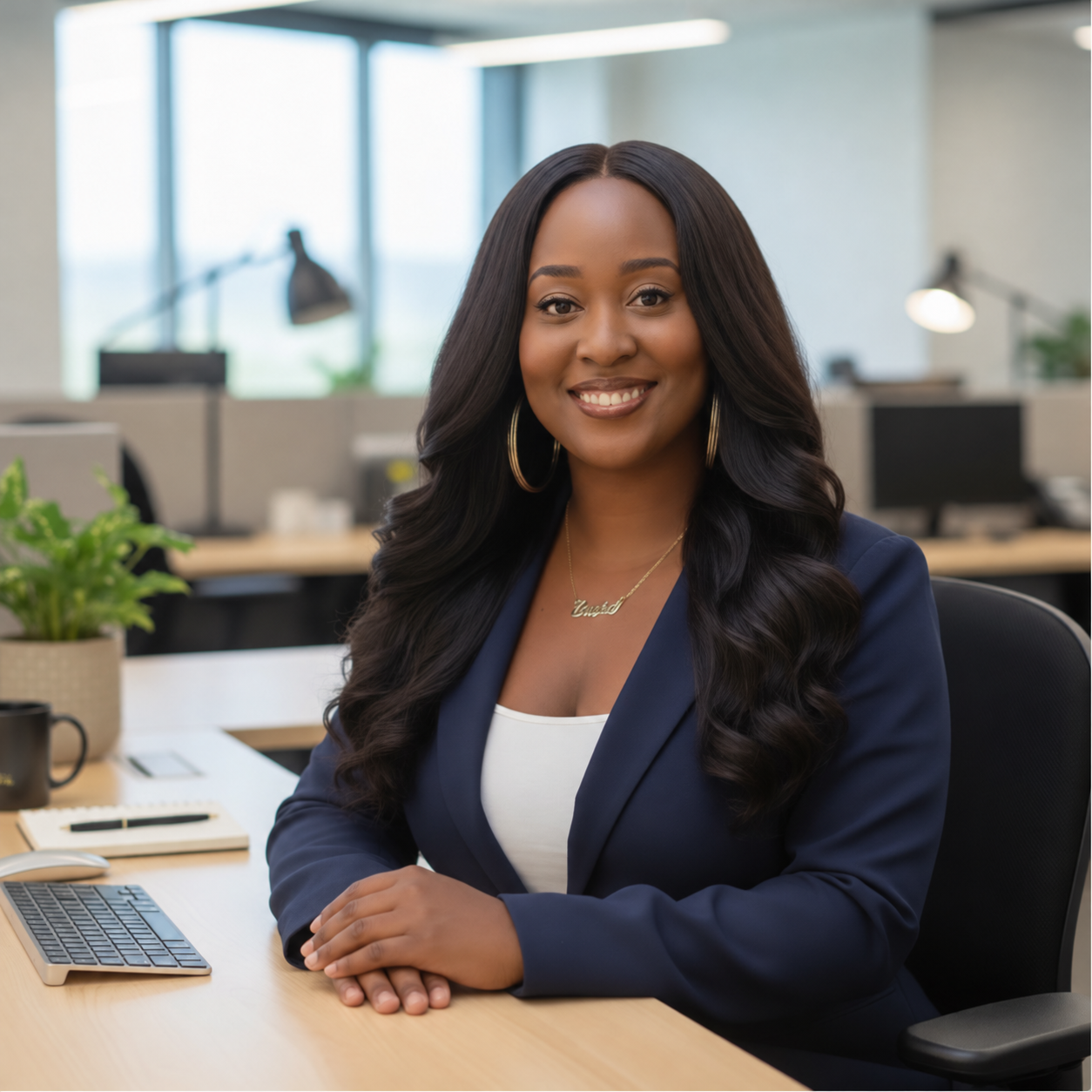 Tansha Rogers, owner of iFindRefunds, seated at a desk